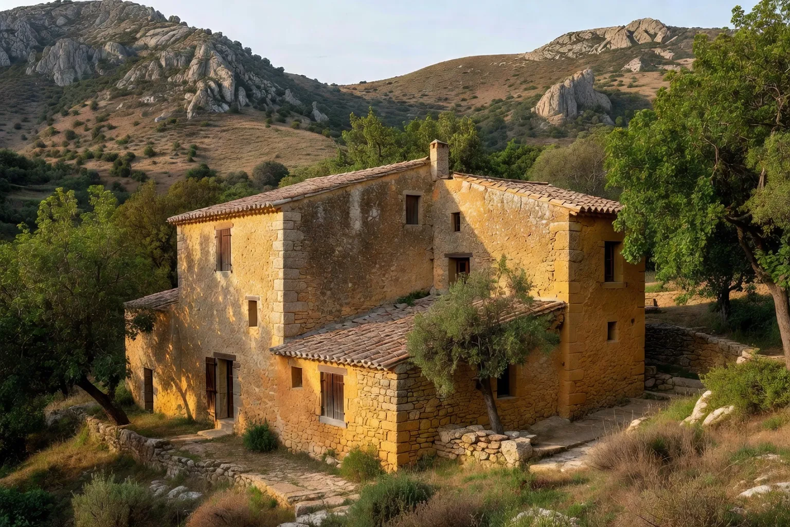 Façade d'une ancienne filature de soie reconvertie dans une vallée cévenole