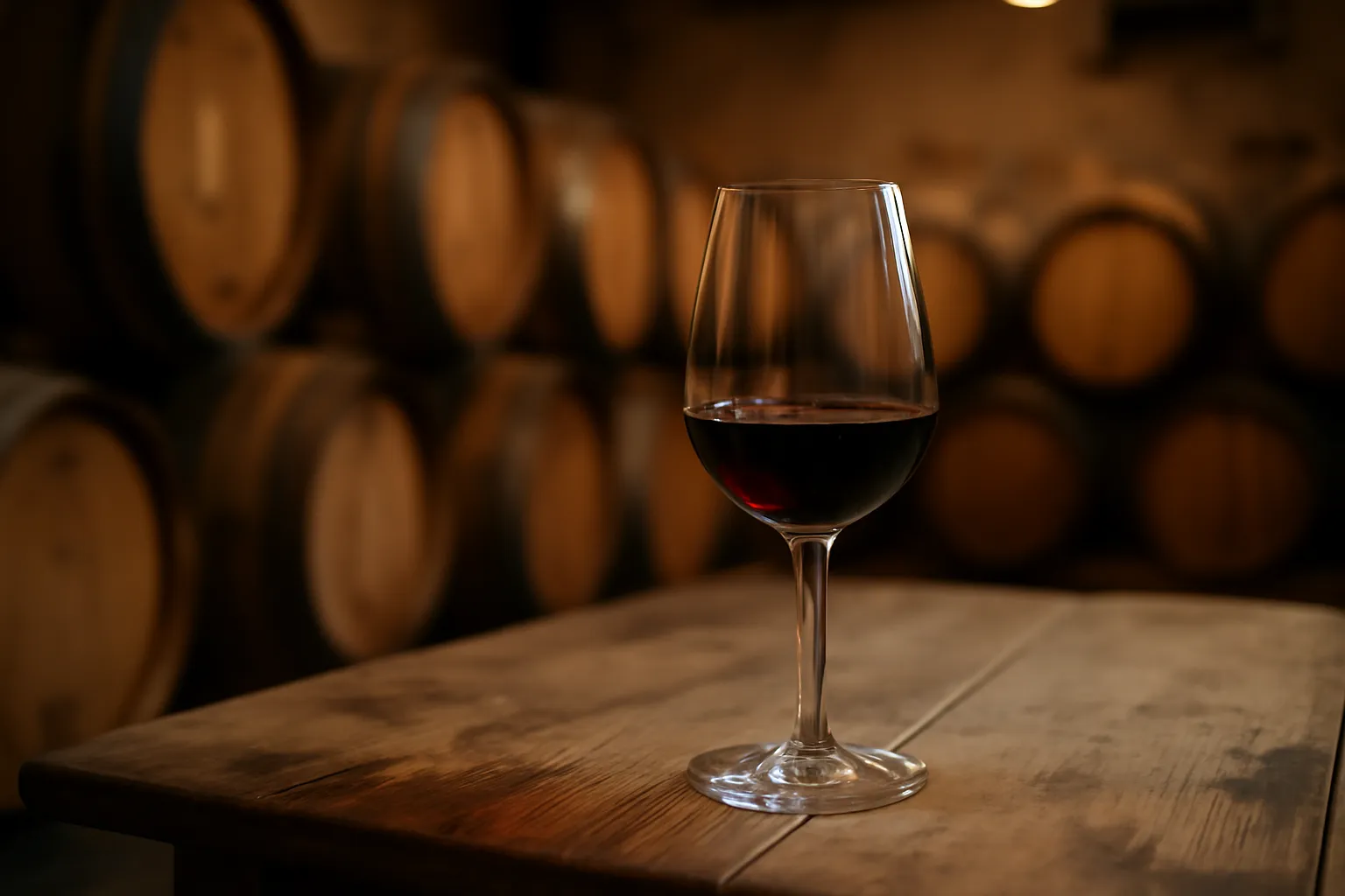 Verre de vin rouge dégusté dans une cave coopérative du Gard